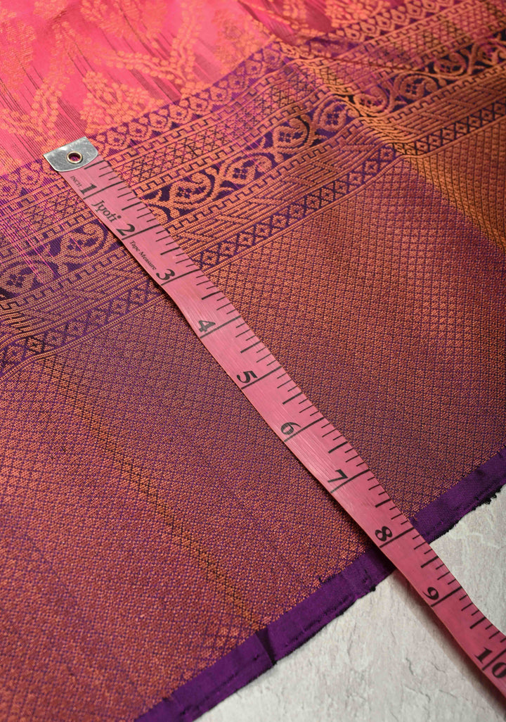 Bright Pink Kanjivaram Soft Silk Saree with Brocade Jaal and Contrast Purple Muted Zari Border | SILK MARK CERTIFIED
