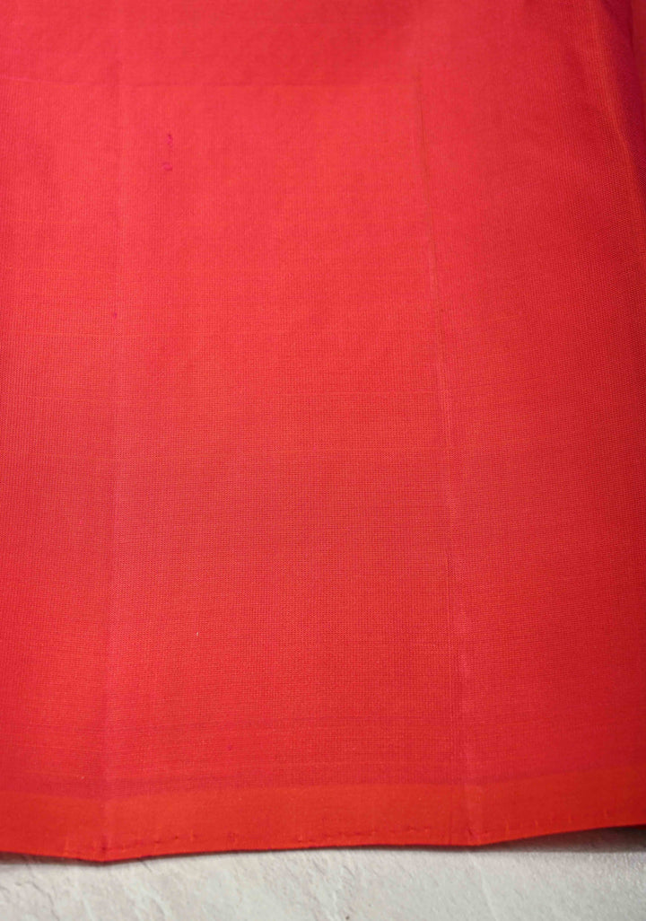 Gray Kanjivaram Soft Silk Saree with Brocade Jaal and Contrast Coral Peach Muted Zari Border | SILK MARK CERTIFIED