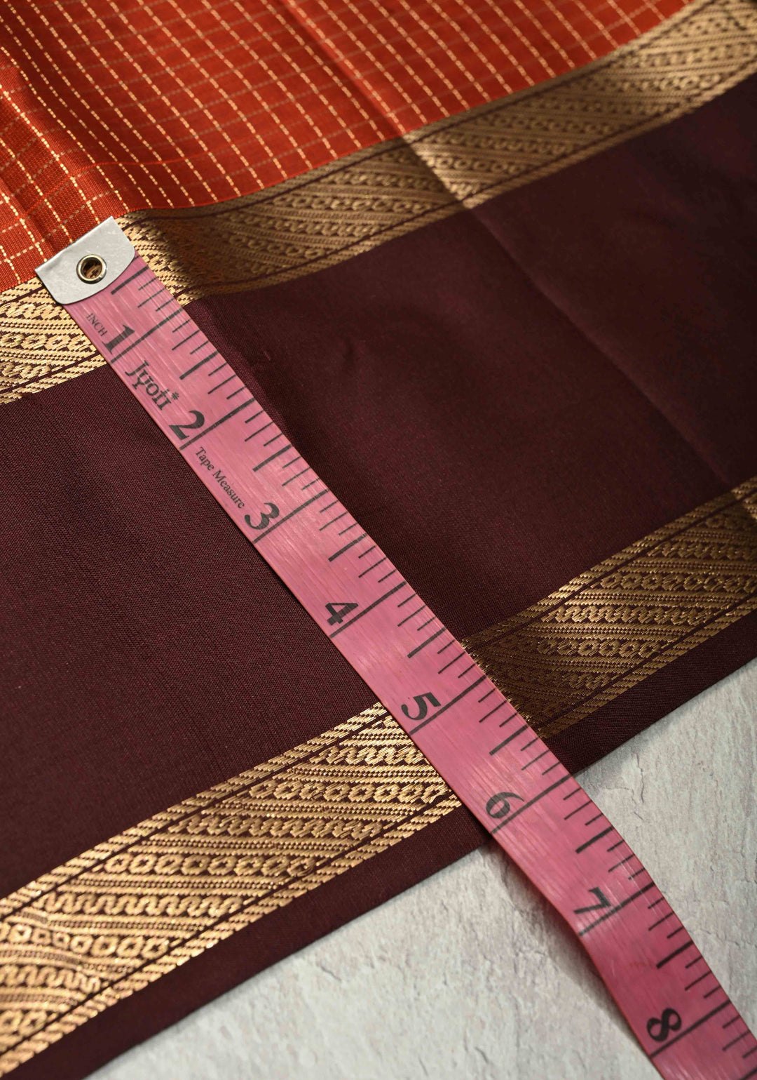 Rust Orange Podi-Kattam Zari Checks on Pure Kanjivaram Soft Silk Saree with Coffee Brown Rettiapet Zari Border | SILK MARK CERTIFIED