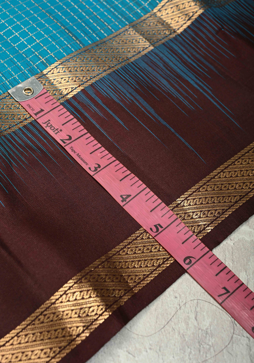 Ananda Blue Podi-Kattam Zari Checks on Pure Kanjivaram Soft Silk Saree with Coffee Brown Rettiapet Zari Border | SILK MARK CERTIFIED