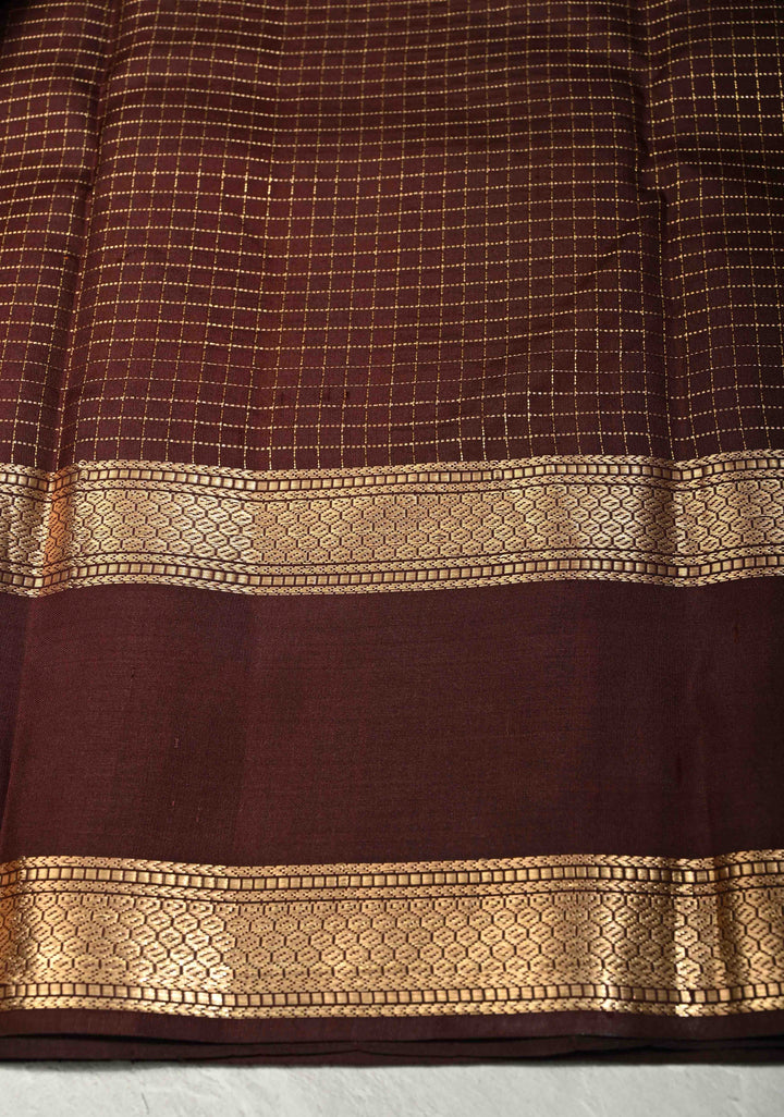Pink-Orange Dual Tone Podi-Kattam Zari Checks on Pure Kanjivaram Soft Silk Saree with Coffee Brown Rettiapet Zari Border | SILK MARK CERTIFIED