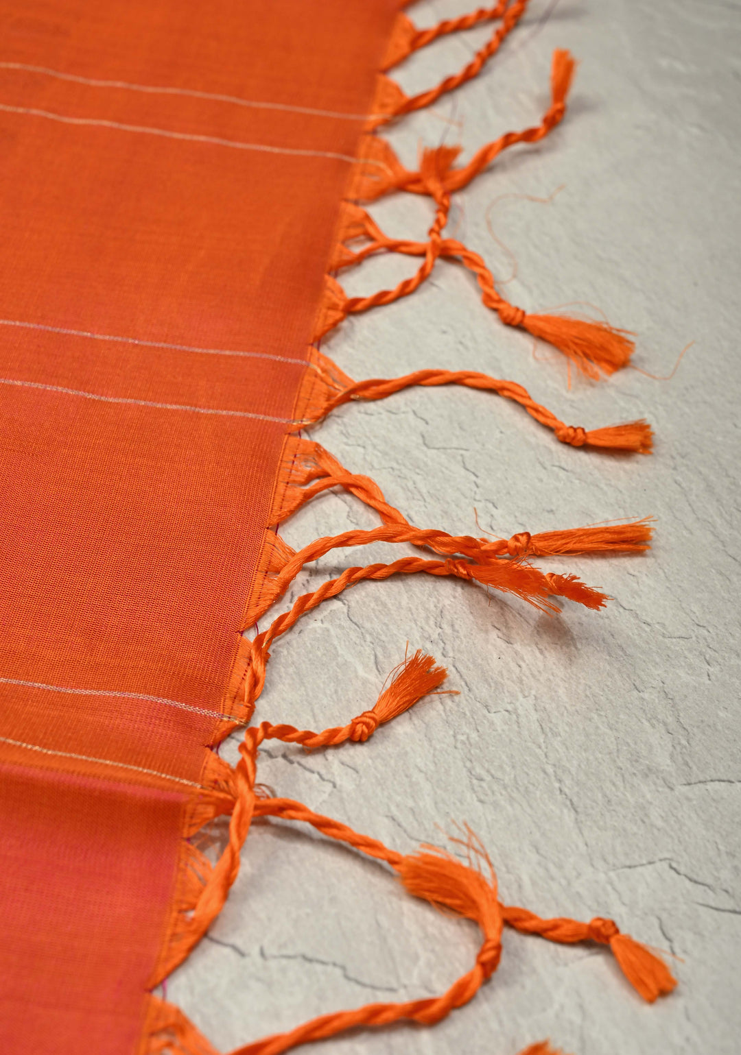 Sage Green Borderless Zari Checks on Pure Kanjivaram Soft Silk Saree with Gold-Zilver Zari Buttas and Contrast Peach-Orange Pallu   | SILK MARK CERTIFIED