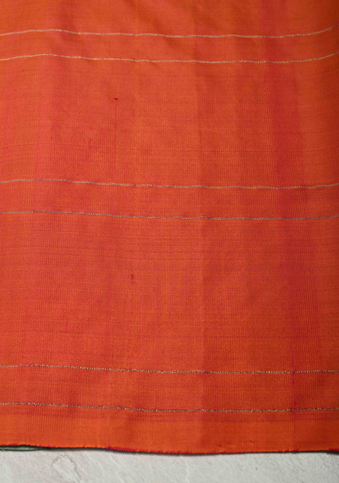 Sage Green Borderless Zari Checks on Pure Kanjivaram Soft Silk Saree with Gold-Zilver Zari Buttas and Contrast Peach-Orange Pallu   | SILK MARK CERTIFIED
