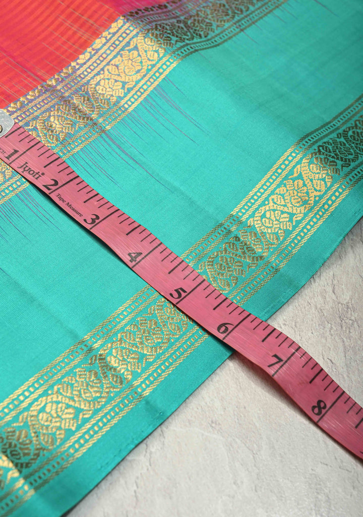 Pink-Orange Pure Kanjivaram Soft Silk Saree with Zari Buttas and Contrast Rettaipet Zari Border | SILK MARK CERTIFIED