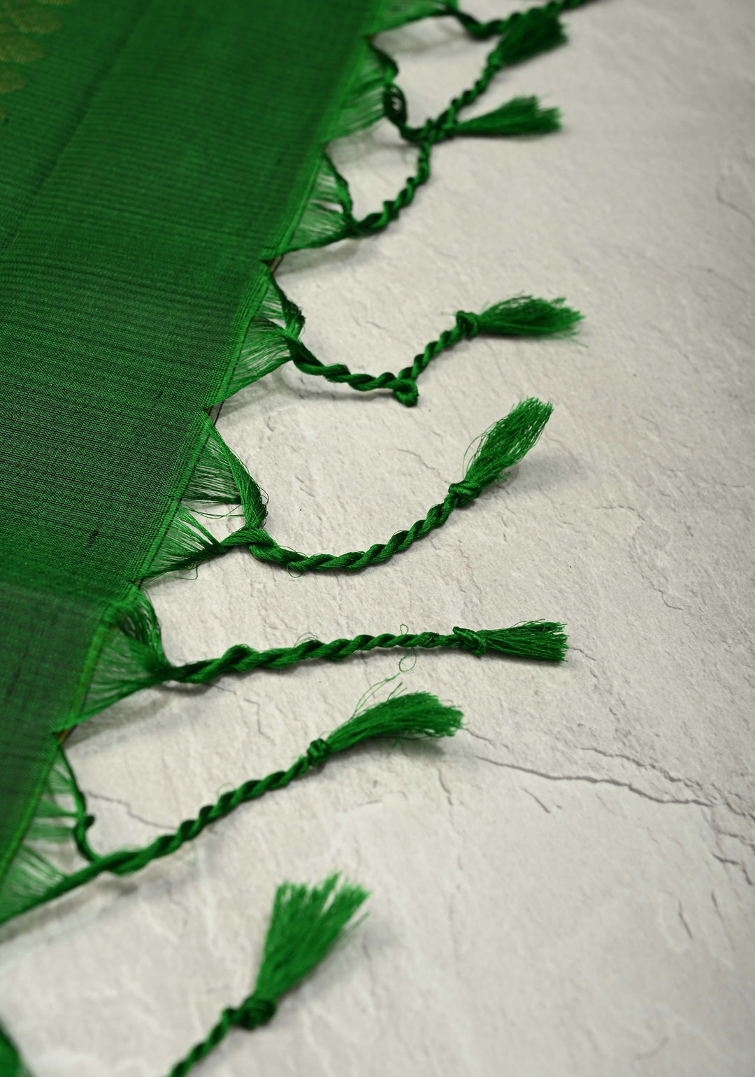 Lime Green Pure Kanjivaram Soft Silk Saree with Zari Buttas and Contrast Bottle Green Rettiapet Zari Border | SILK MARK CERTIFIED