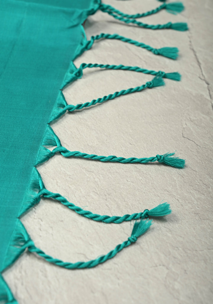 Orange-Pink Dual Tone Lightweight Pure Kanjivaram Soft Silk Saree with Gold Silver Stripes and Teal Zari Border | SILK MARK CERTIFIED