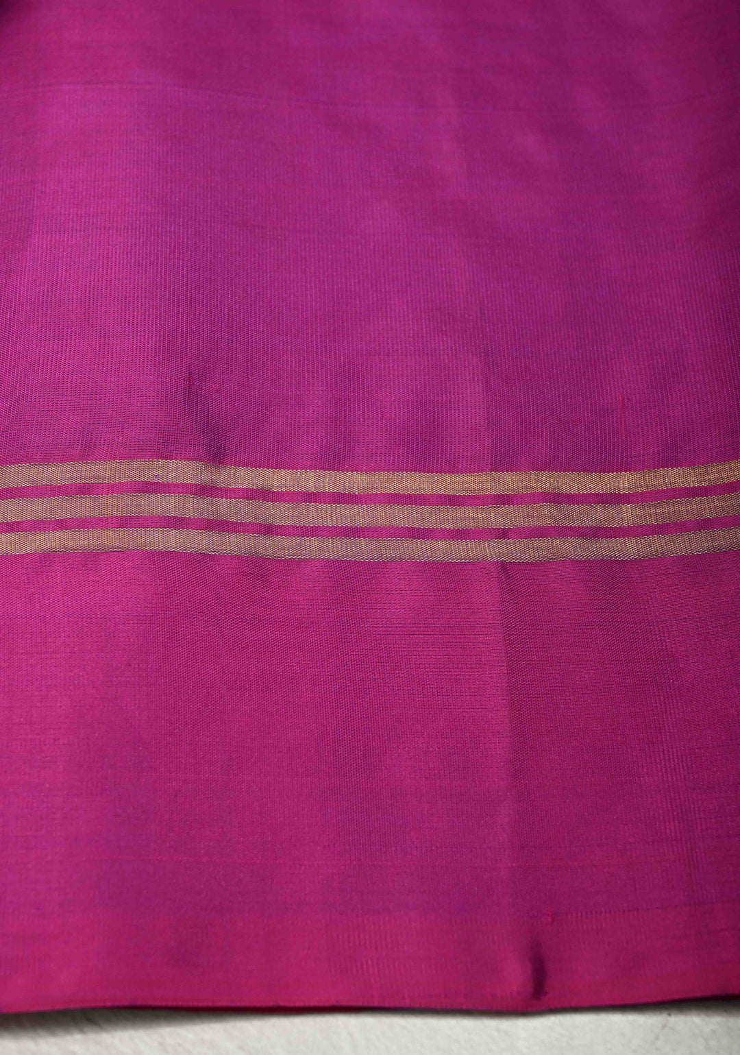 Aegean Blue Dual Tone Pure Kanjivaram Soft Silk Saree with Zari Stripes and Contrast Magenta Border | SILK MARK CERTIFIED