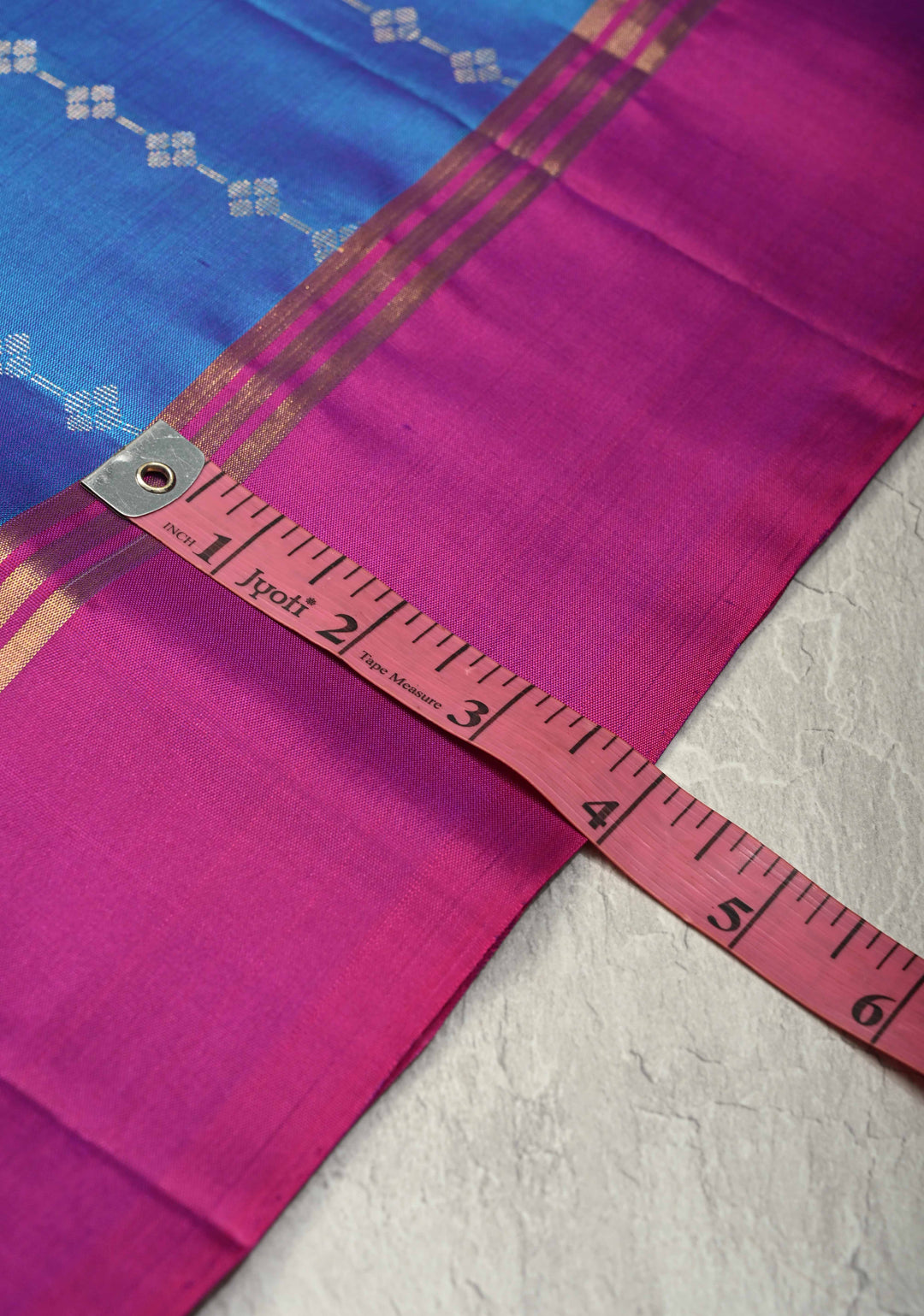 Aegean Blue Dual Tone Pure Kanjivaram Soft Silk Saree with Zari Stripes and Contrast Magenta Border | SILK MARK CERTIFIED