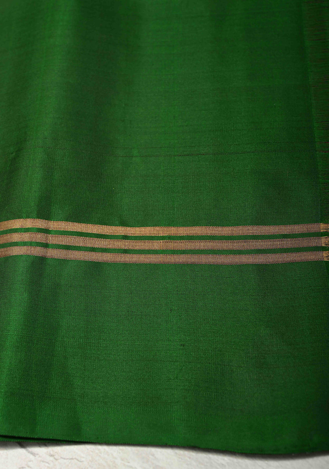 Vadamalli Purple Red Dual Tone Lightweight Pure Kanjivaram Soft Silk Saree with Gold Silver Stripes and Contrast Bottle Green Border | SILK MARK CERTIFIED