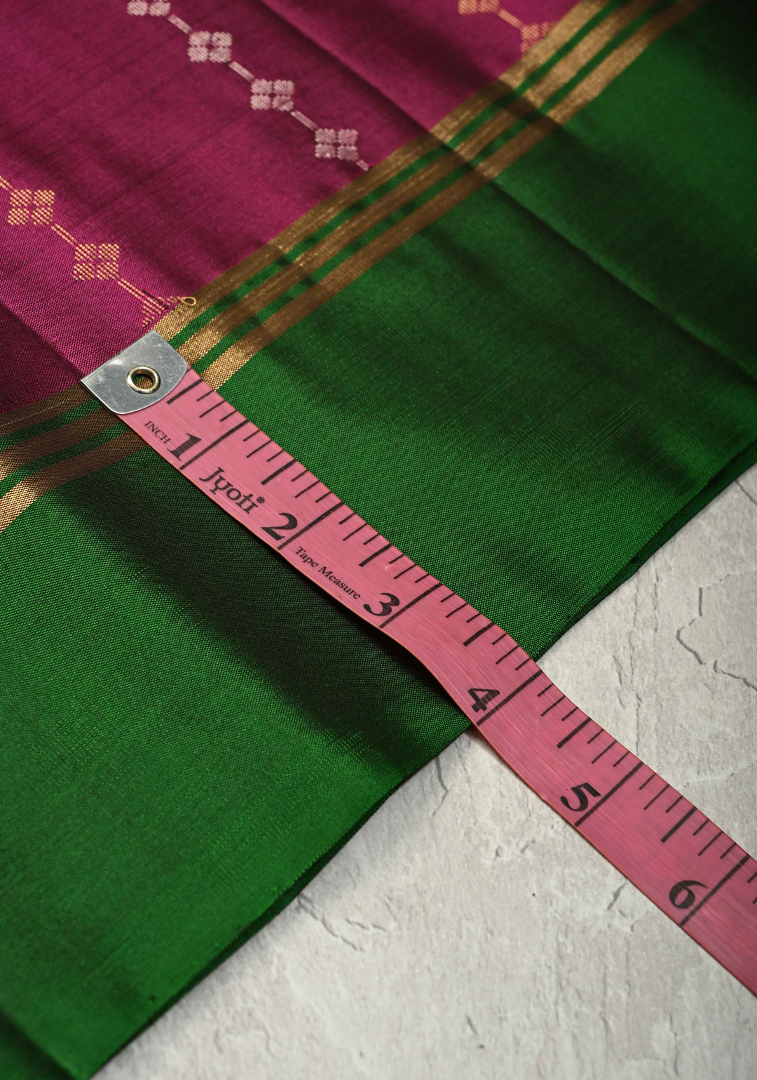 Vadamalli Purple Red Dual Tone Lightweight Pure Kanjivaram Soft Silk Saree with Gold Silver Stripes and Contrast Bottle Green Border | SILK MARK CERTIFIED