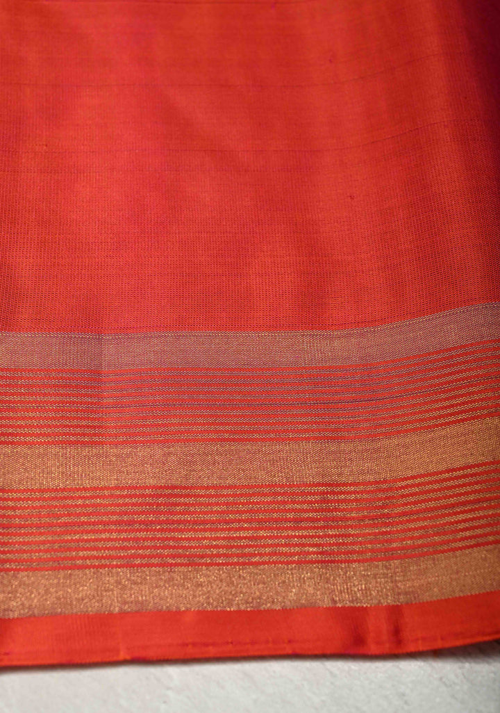 Olive Green Pure Kanjivaram Soft Silk Saree with Gold Silver Zari Stripes and Contrast Zari Border | SILK MARK CERTIFIED