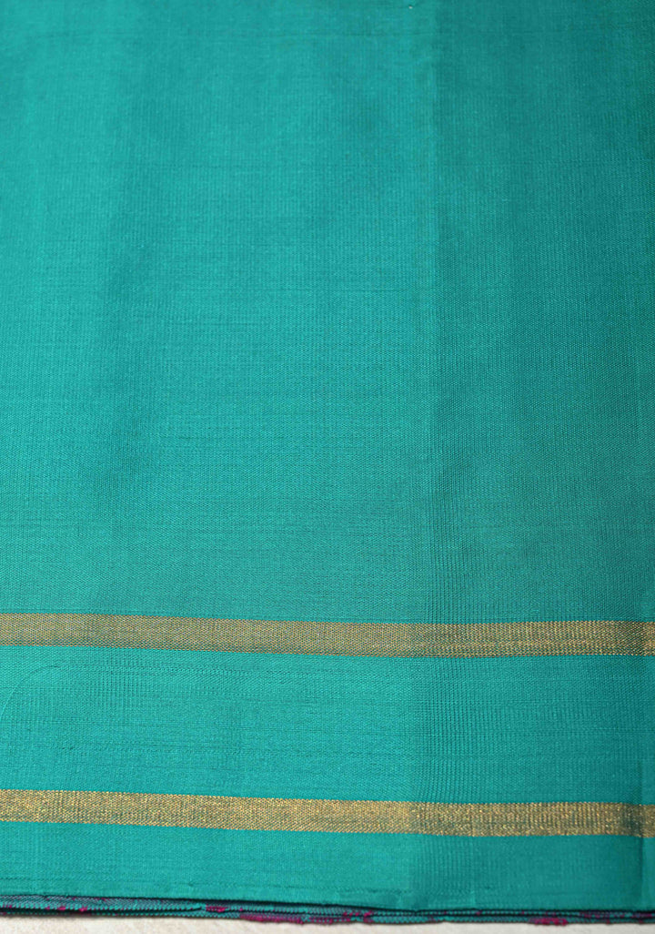 Orange-Pink Dual Tone Lightweight Pure Kanjivaram Soft Silk Saree with Zari Stripes and Contrast Blue Minimal Border | SILK MARK CERTIFIED