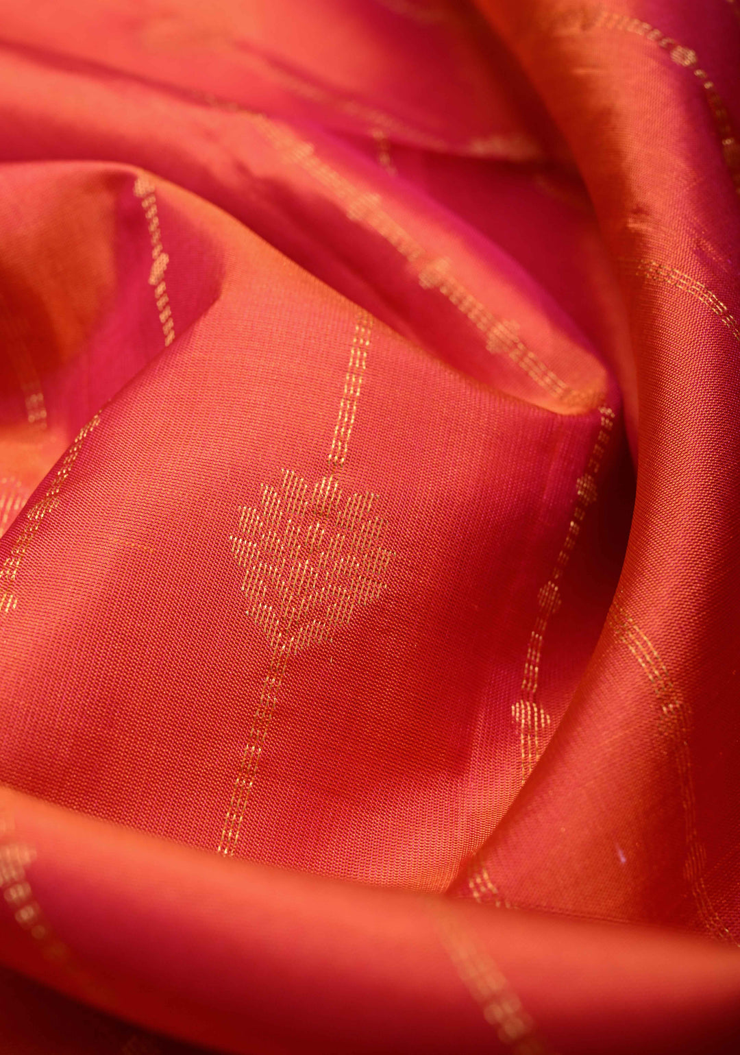 Orange-Pink Dual Tone Lightweight Pure Kanjivaram Soft Silk Saree with Zari Stripes and Contrast Blue Minimal Border | SILK MARK CERTIFIED