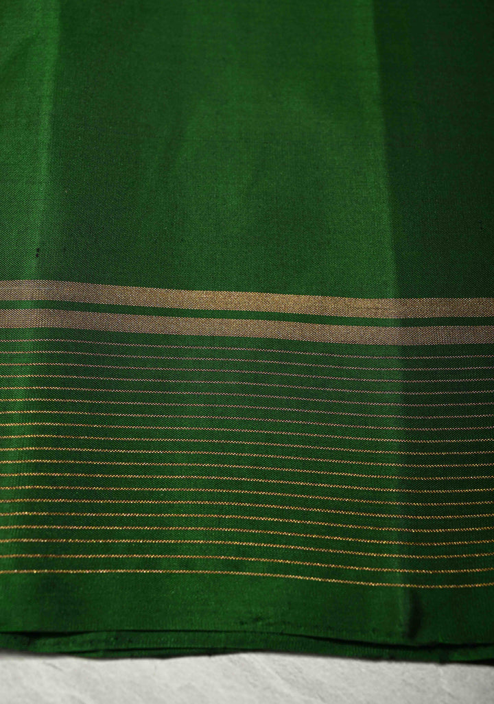 Bright Peach-Blue Lightweight Palum Pazhamum Pure Kanjivaram Soft Silk Saree with Zari Buttas and Contrast Green Border | SILK MARK CERTIFIED