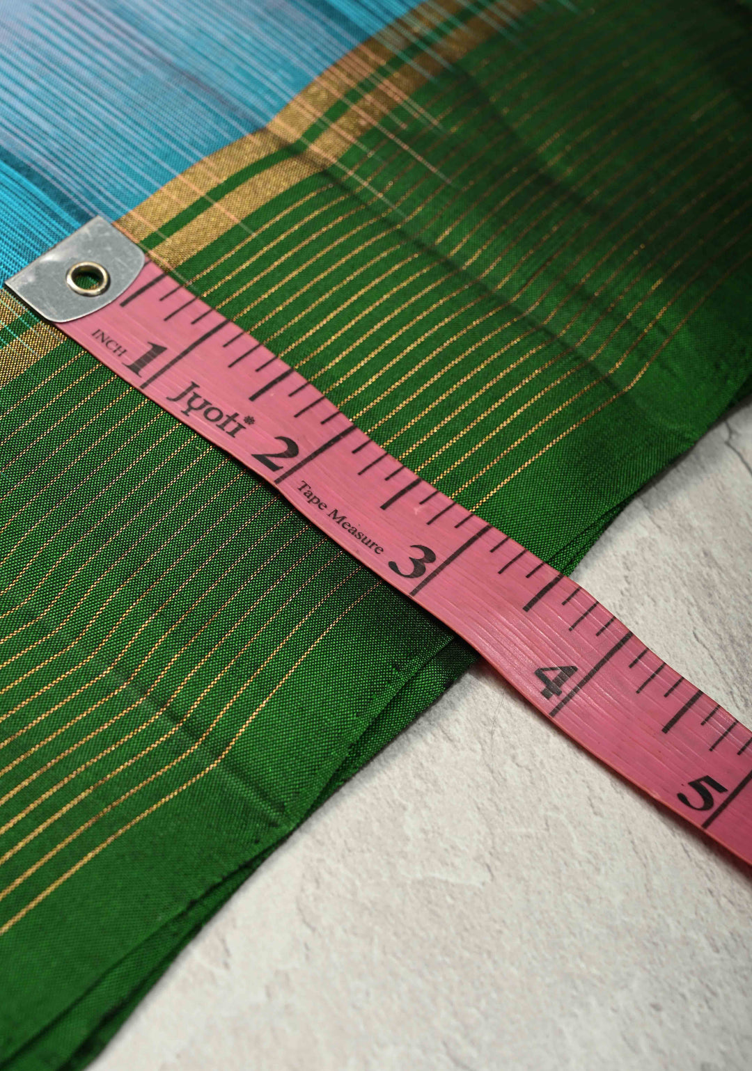 Bright Peach-Blue Lightweight Palum Pazhamum Pure Kanjivaram Soft Silk Saree with Zari Buttas and Contrast Green Border | SILK MARK CERTIFIED