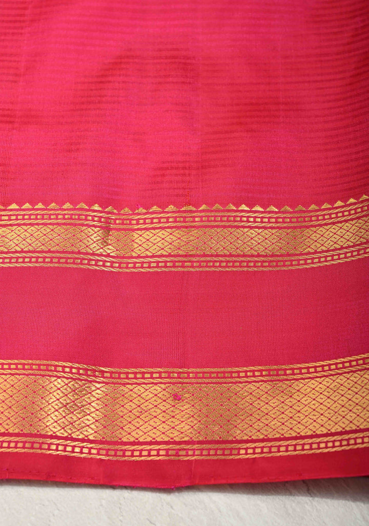 Beige Ivory Pure Kanjivaram Soft Silk Saree with Zari Buttas and Contrast Pink Rettiapet Zari Border | SILK MARK CERTIFIED