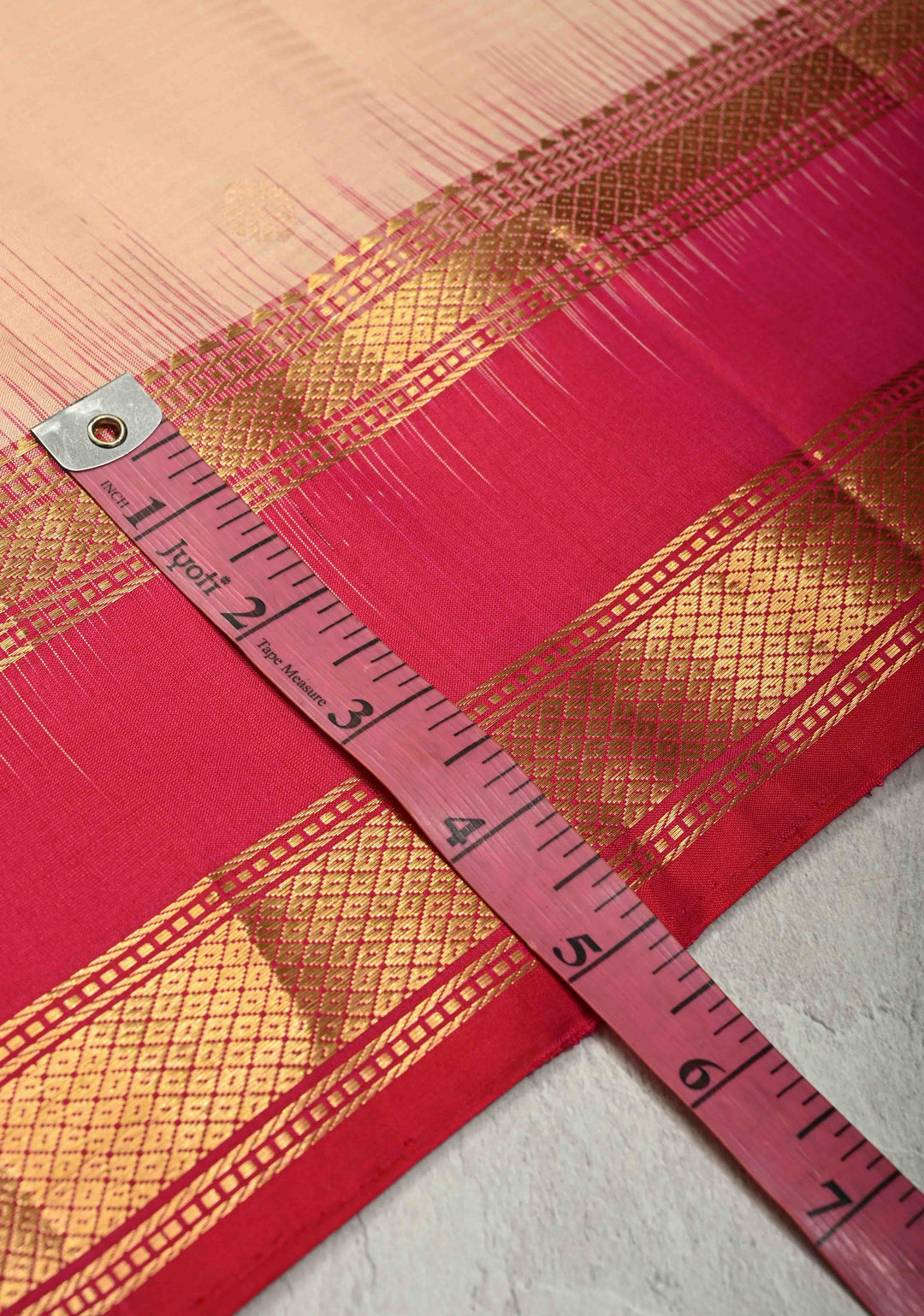 Beige Ivory Pure Kanjivaram Soft Silk Saree with Zari Buttas and Contrast Pink Rettiapet Zari Border | SILK MARK CERTIFIED