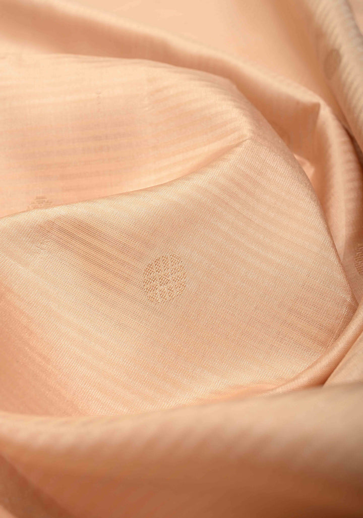 Beige Ivory Pure Kanjivaram Soft Silk Saree with Zari Buttas and Contrast Pink Rettiapet Zari Border | SILK MARK CERTIFIED