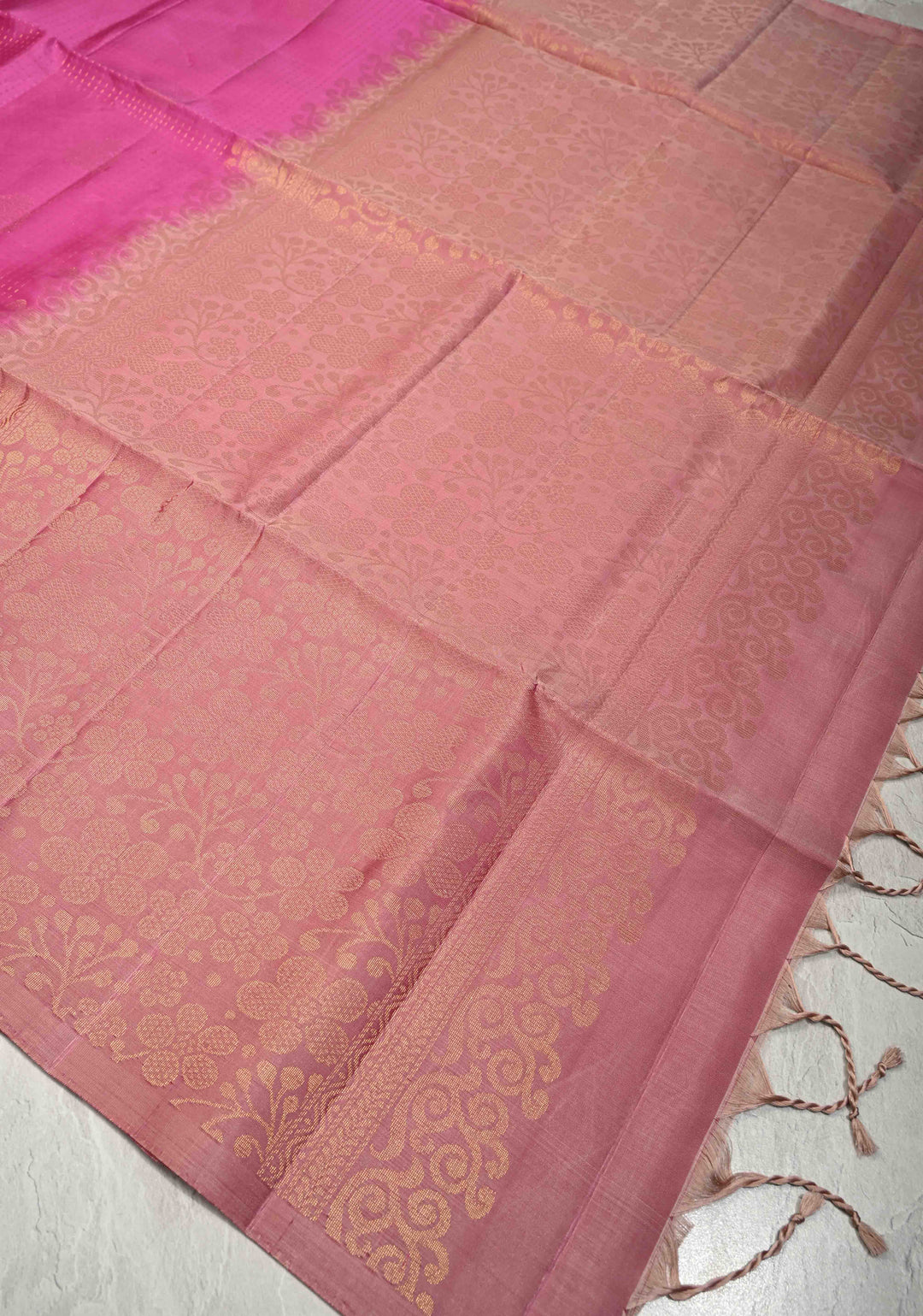 Magenta Zari Stripes on Pure Kanjivaram Soft Silk Saree with Zari Buttas and Contrast Border | SILK MARK CERTIFIED