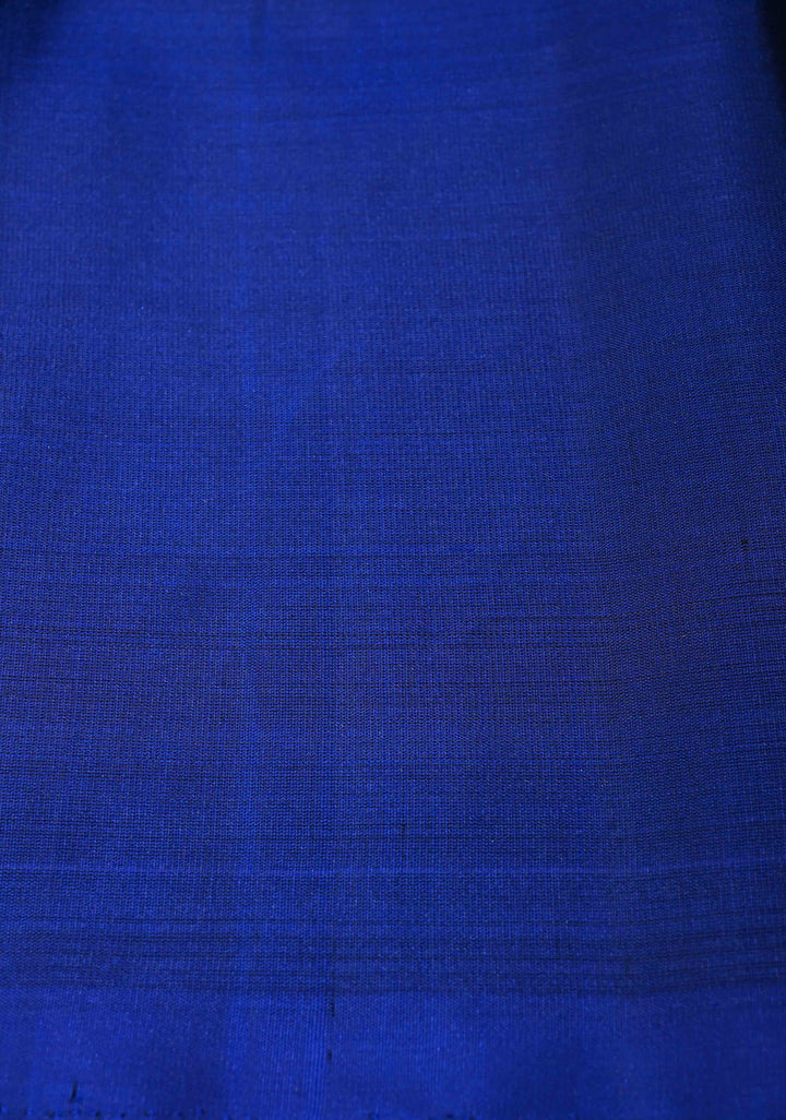Deep Royal Blue Kanjivaram Soft Silk Saree with Floral Zari Buttas and One Side Temple Zari Border | SILK MARK CERTIFIED