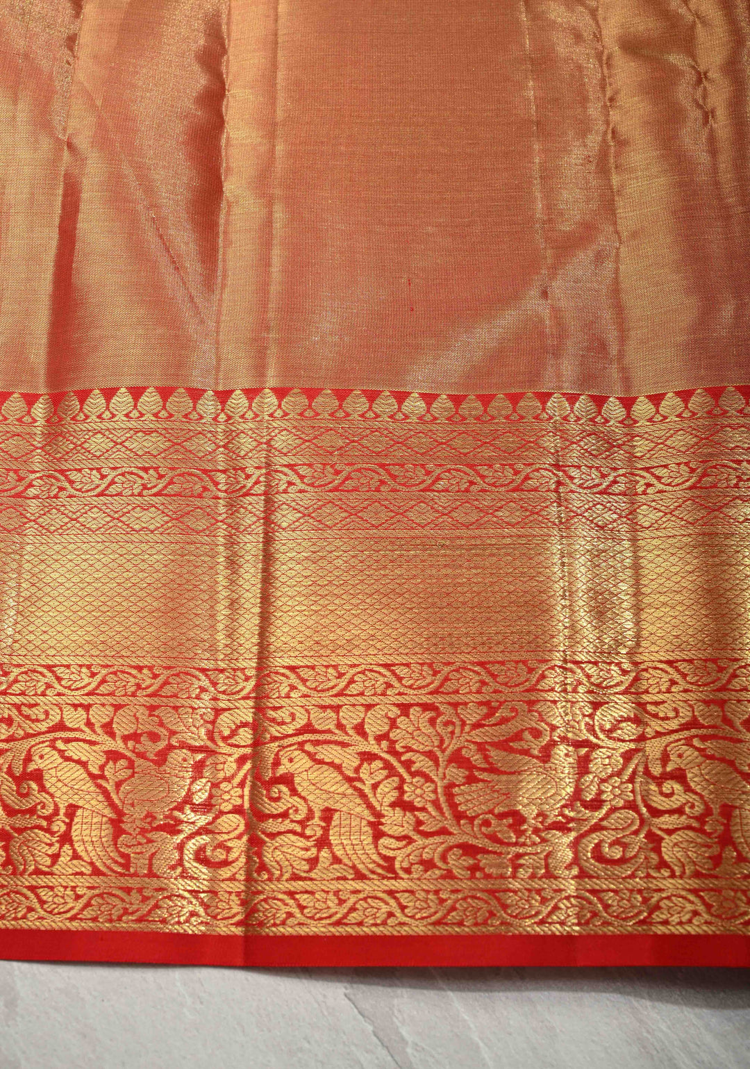 Pink-Gold Dual Tone Tissue Kanjivaram Pure Silk Saree with Meenakari Floral jaal Brocade and Zari Border | SILK MARK CERTIFIED