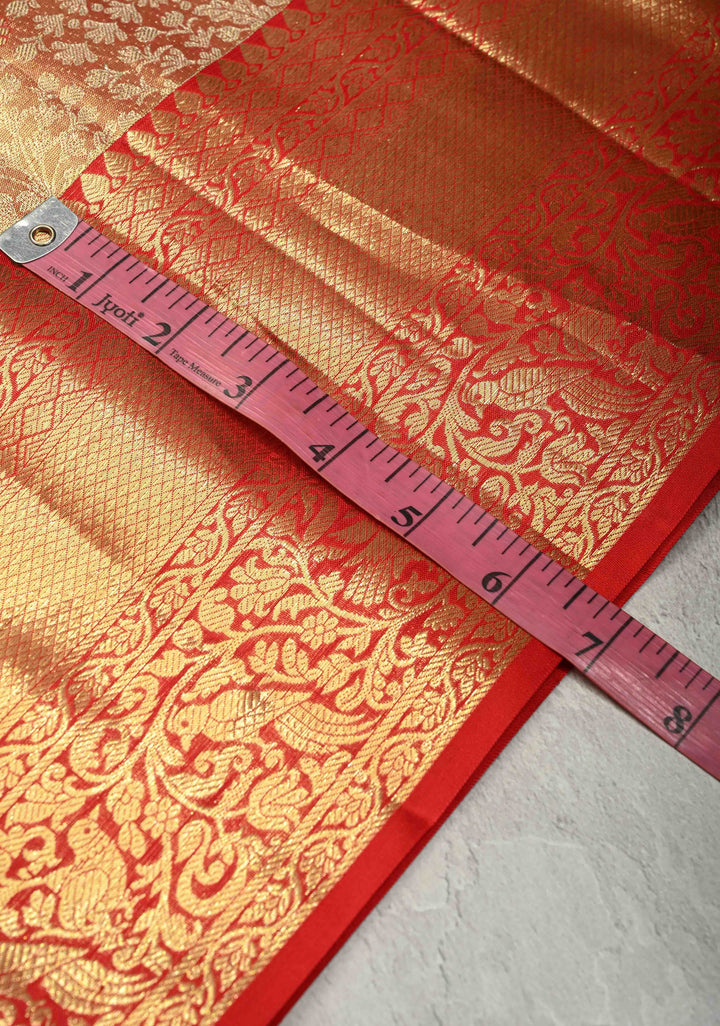 Pink-Gold Dual Tone Tissue Kanjivaram Pure Silk Saree with Meenakari Floral jaal Brocade and Zari Border | SILK MARK CERTIFIED