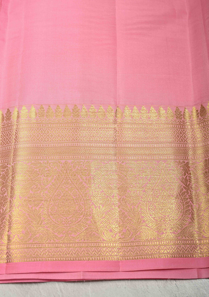 Dusty Rose Kanjivaram Soft Silk Saree with Floral Brocade Jaal and Zari Border | SILK MARK CERTIFIED