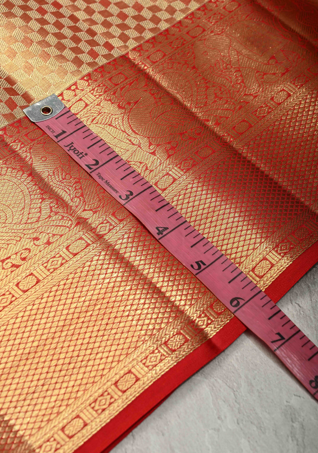 Red-gold Dual Tone Tissue Kanjivaram Pure Silk Saree with Zari Brocade and Zari Border | SILK MARK CERTIFIED | SHOBITAM