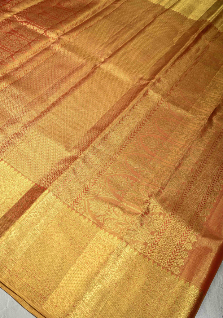 Gold Tissue Kanjivaram Pure Silk Saree with Geomatric Brocade and Zari Border | SILK MARK CERTIFIED