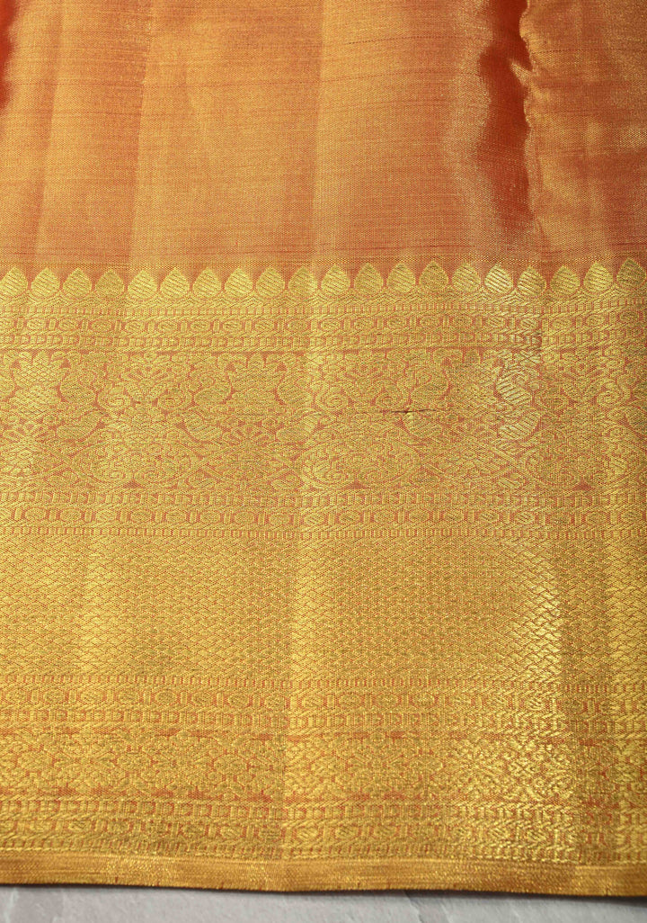 Gold Tissue Kanjivaram Pure Silk Saree with Geomatric Brocade and Zari Border | SILK MARK CERTIFIED