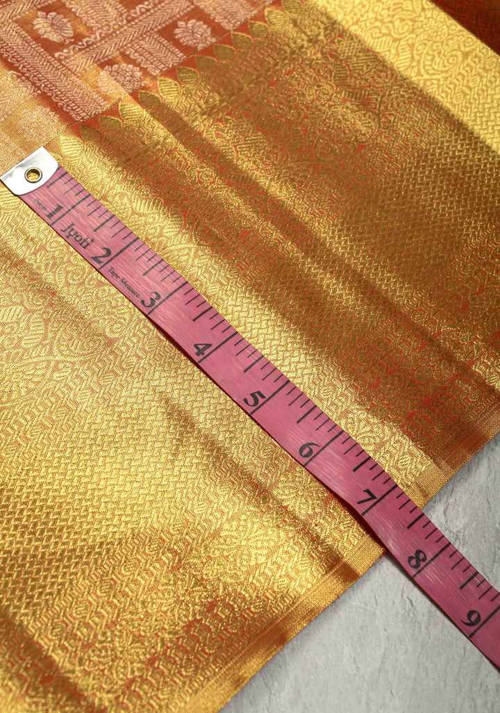 Gold Tissue Kanjivaram Pure Silk Saree with Geomatric Brocade and Zari Border | SILK MARK CERTIFIED
