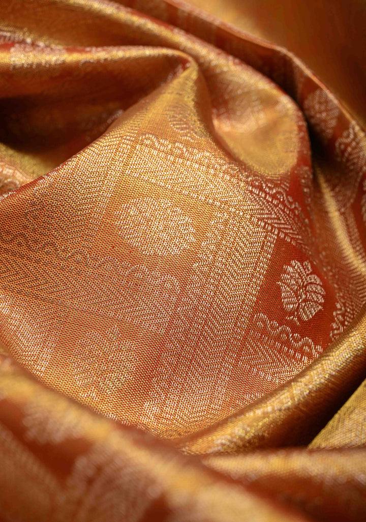Gold Tissue Kanjivaram Pure Silk Saree with Geomatric Brocade and Zari Border | SILK MARK CERTIFIED