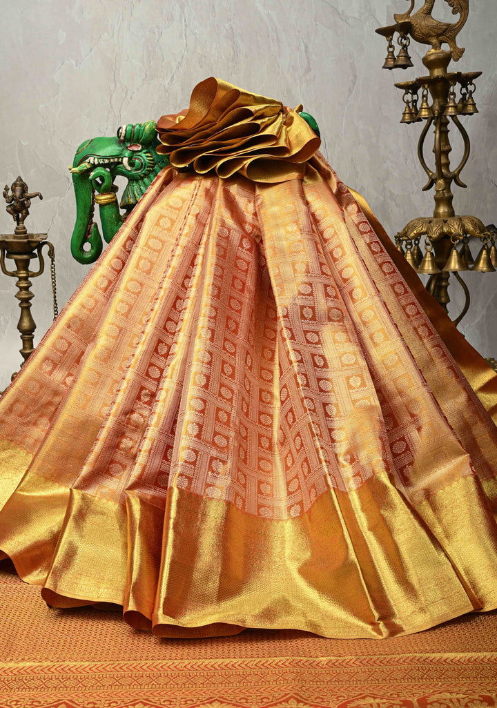 Gold Tissue Kanjivaram Pure Silk Saree with Geomatric Brocade and Zari Border | SILK MARK CERTIFIED