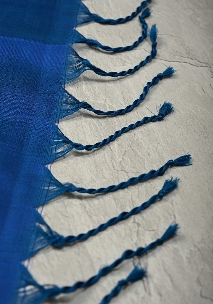 Royal Blue Borderless Dual tone Kanjivaram Soft Silk Saree with Peacock Motifs | SILK MARK CERTIFIED