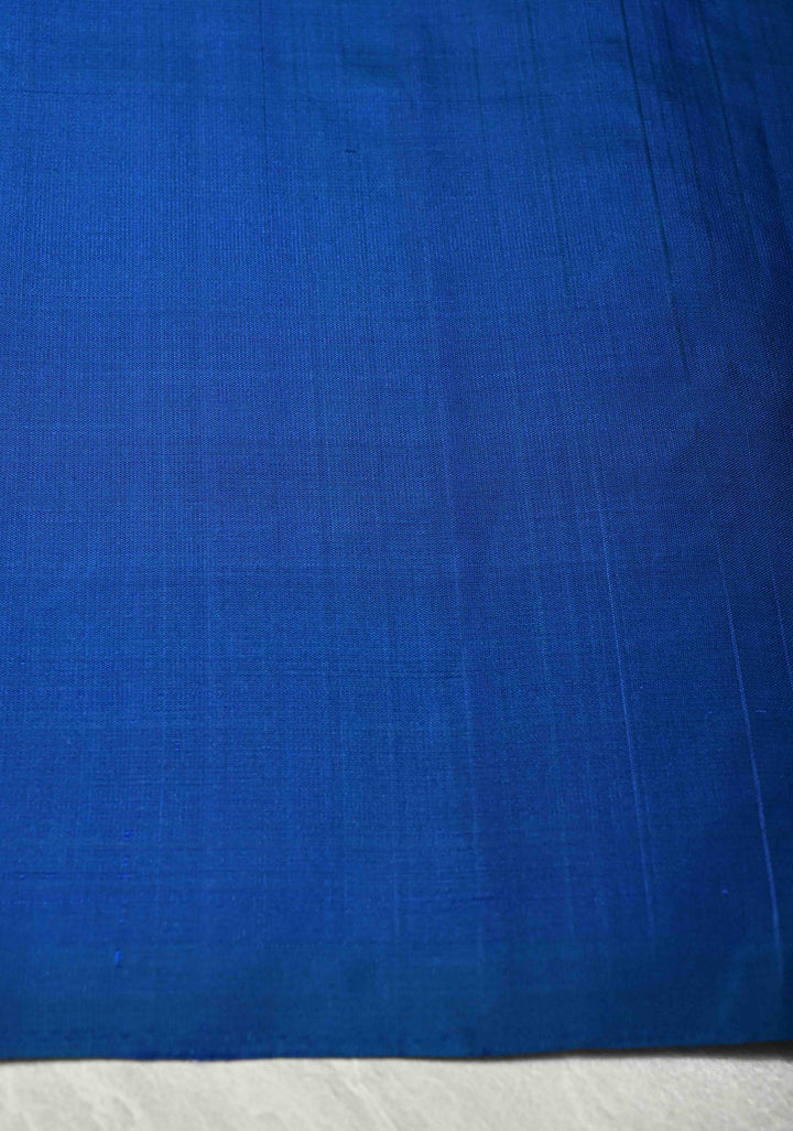 Royal Blue Borderless Dual tone Kanjivaram Soft Silk Saree with Peacock Motifs | SILK MARK CERTIFIED