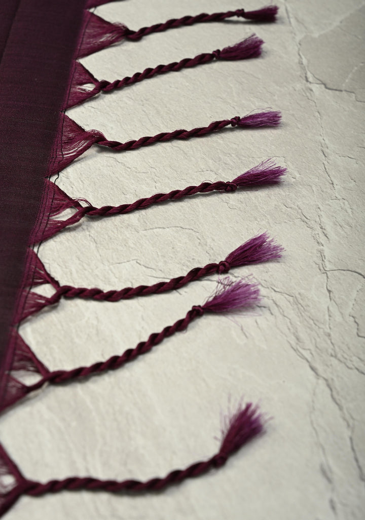 Deep Wine Dual Tone Border less Kanjivaram Soft Silk Saree with Peacock Motifs | SILK MARK CERTIFIED