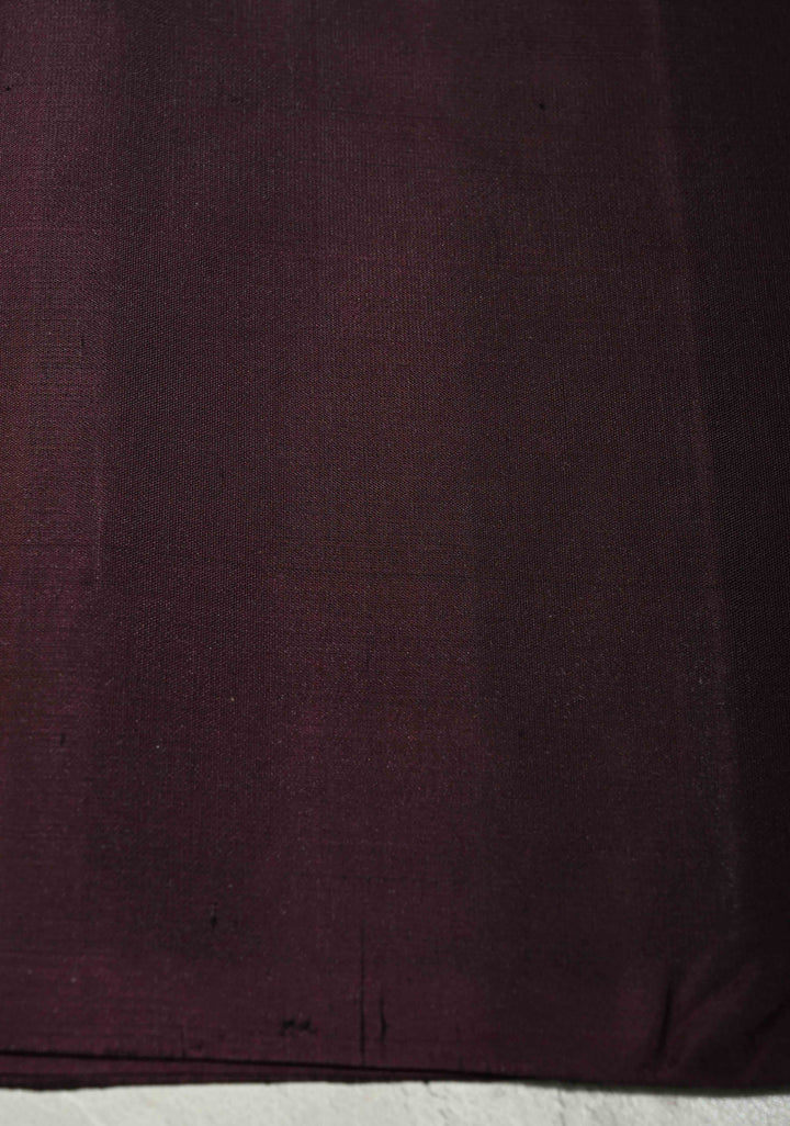 Deep Wine Dual Tone Border less Kanjivaram Soft Silk Saree with Peacock Motifs | SILK MARK CERTIFIED