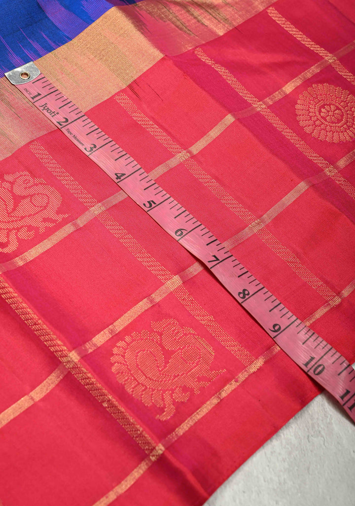 Royal Blue Kanjivaram Soft Silk Saree with Zari Buttas and Wide Contrast Zari Checks Border | SILK MARK CERTIFIED