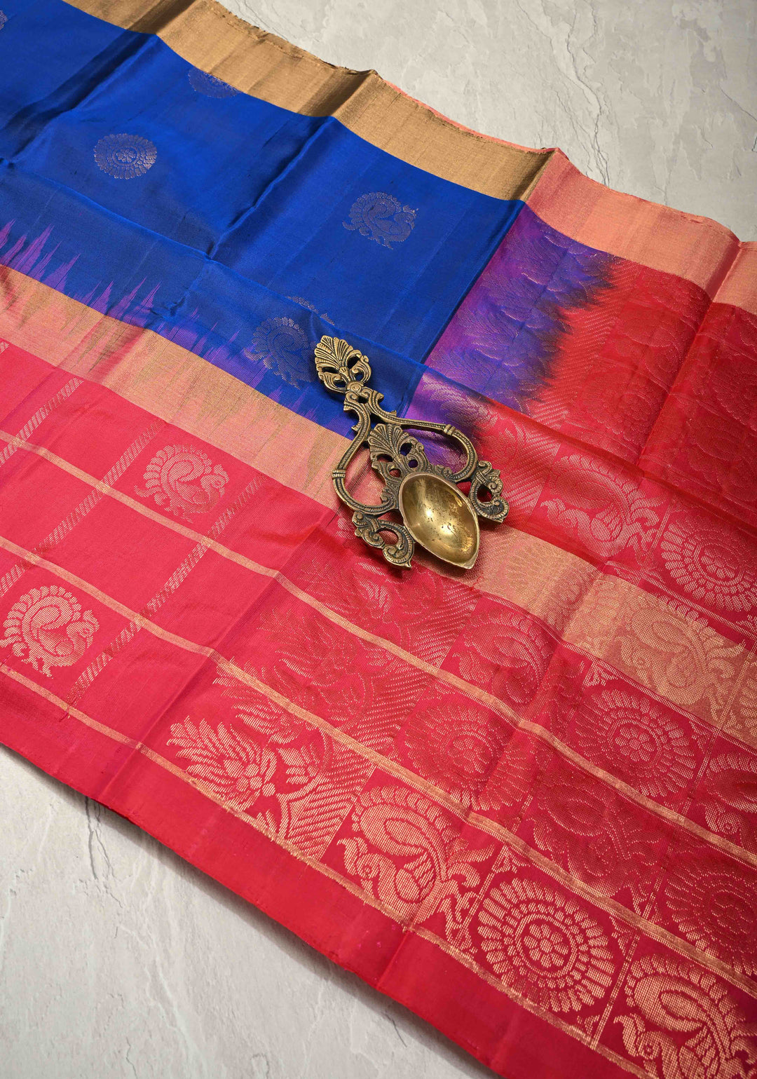 Royal Blue Kanjivaram Soft Silk Saree with Zari Buttas and Wide Contrast Zari Checks Border | SILK MARK CERTIFIED