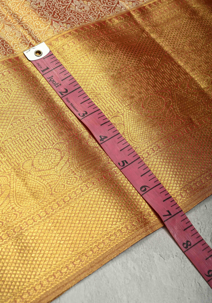 Rose Gold Dual Tone Tissue Kanjivaram Pure Silk Saree with Meenakari Floral jaal Brocade and Wide Zari Border | SILK MARK CERTIFIED