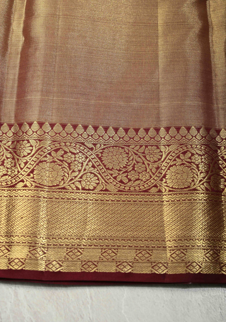 Brown Tissue Kanjivaram Pure Silk Saree with Meenakari Floral jaal Brocade and Contrast Zari Border | SILK MARK CERTIFIED