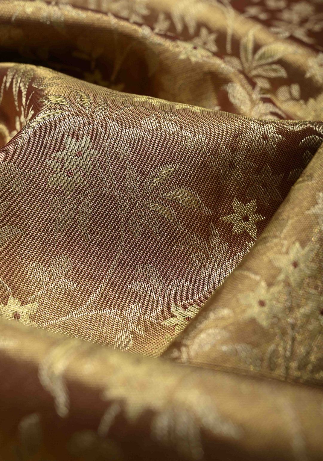 Brown Tissue Kanjivaram Pure Silk Saree with Meenakari Floral jaal Brocade and Contrast Zari Border | SILK MARK CERTIFIED