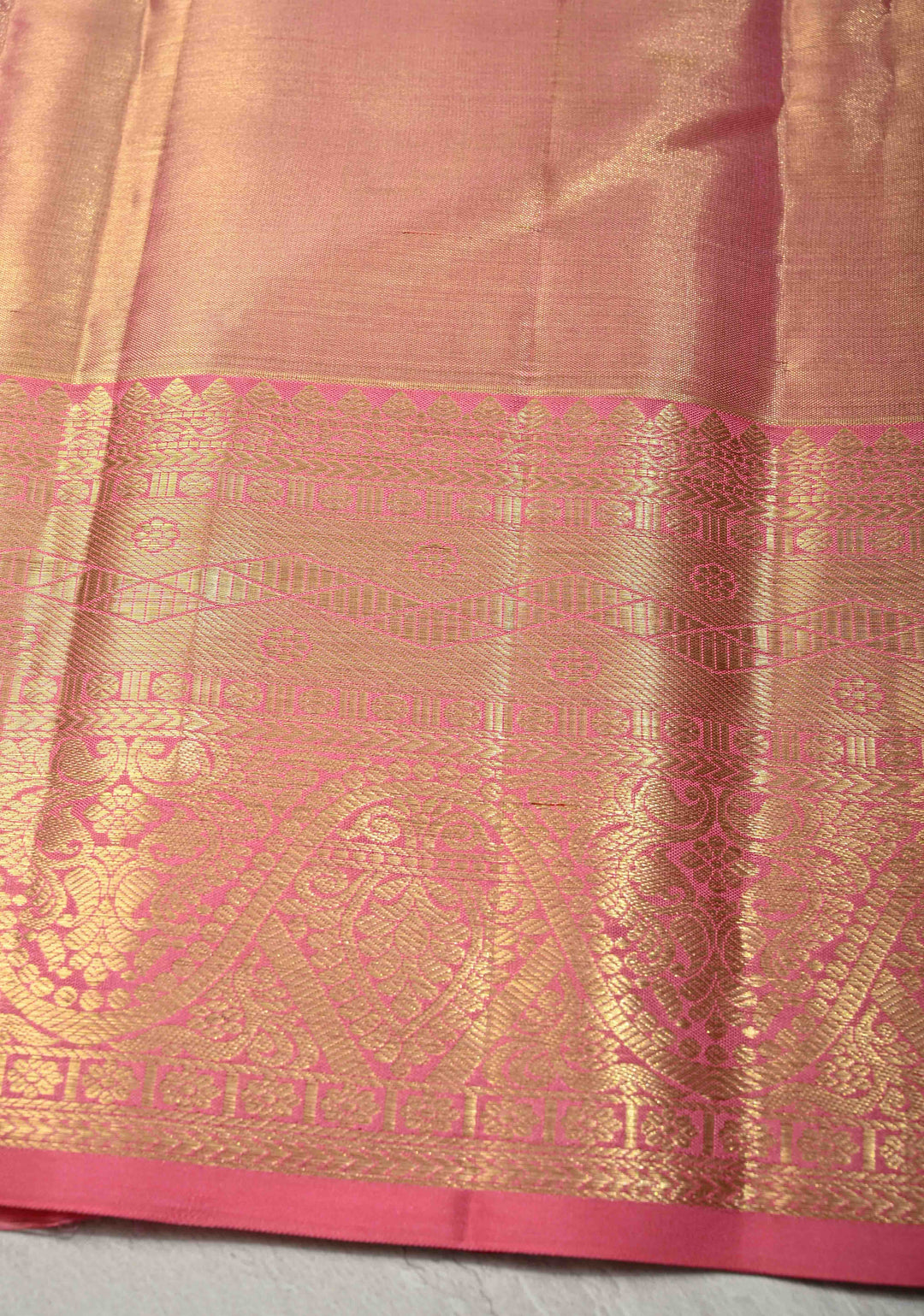 Dusty Rose Pink Tissue Kanjivaram Pure Silk Saree with Silver Zari Checks and Zari Border| SILK MARK CERTIFIED