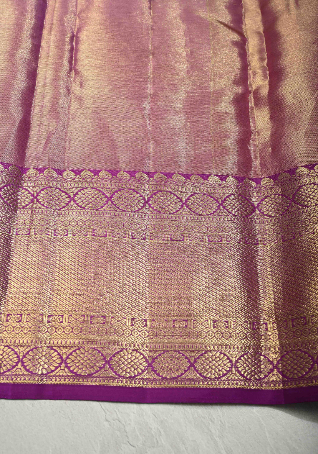 Light Purple Tissue Kanjivaram Pure Silk Saree with Geomatric  Brocade and Wide Zari Border | SILK MARK CERTIFIED