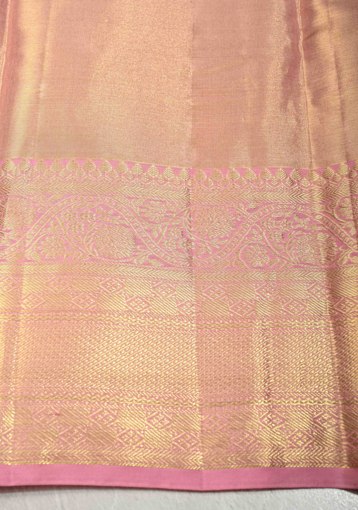 Peach Pink Dual Tone Tissue Kanjivaram Pure Silk Saree with Meenakari  Brocade and Wide Zari Border | SILK MARK CERTIFIED