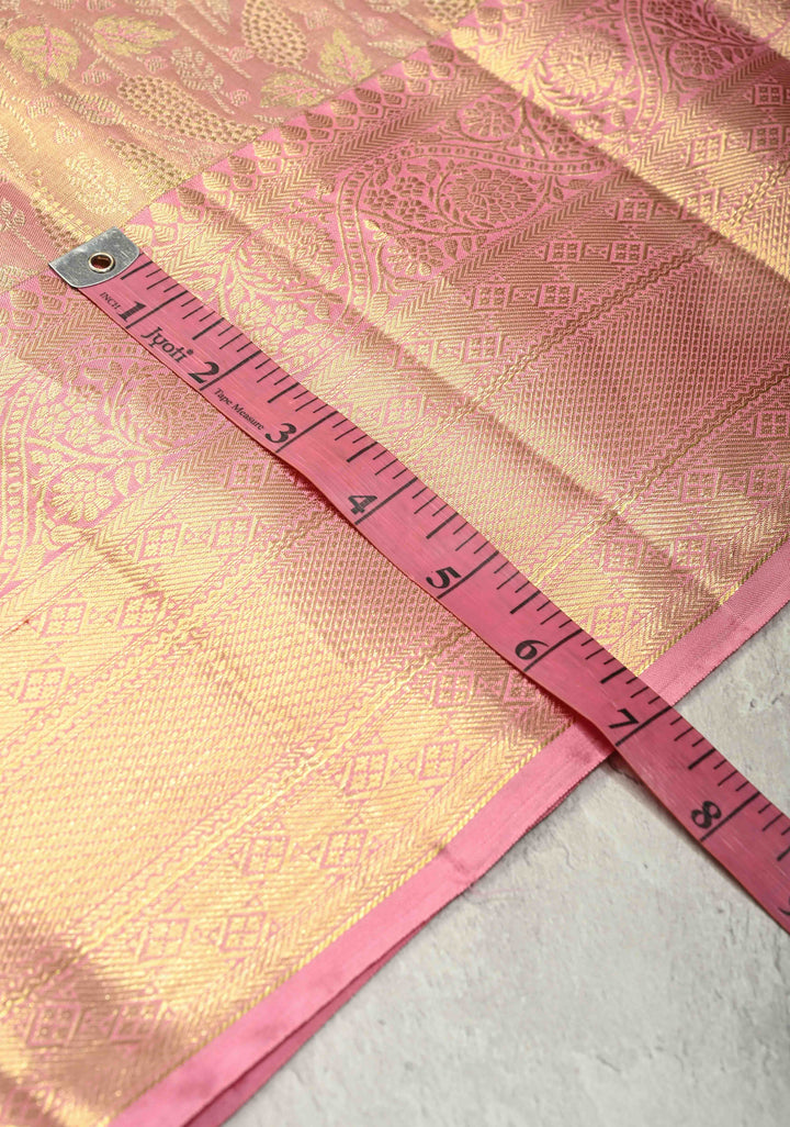 Peach Pink Dual Tone Tissue Kanjivaram Pure Silk Saree with Meenakari  Brocade and Wide Zari Border | SILK MARK CERTIFIED
