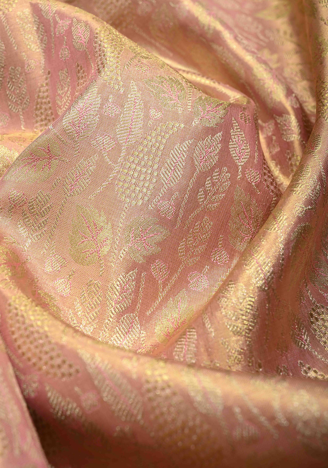 Peach Pink Dual Tone Tissue Kanjivaram Pure Silk Saree with Meenakari  Brocade and Wide Zari Border | SILK MARK CERTIFIED