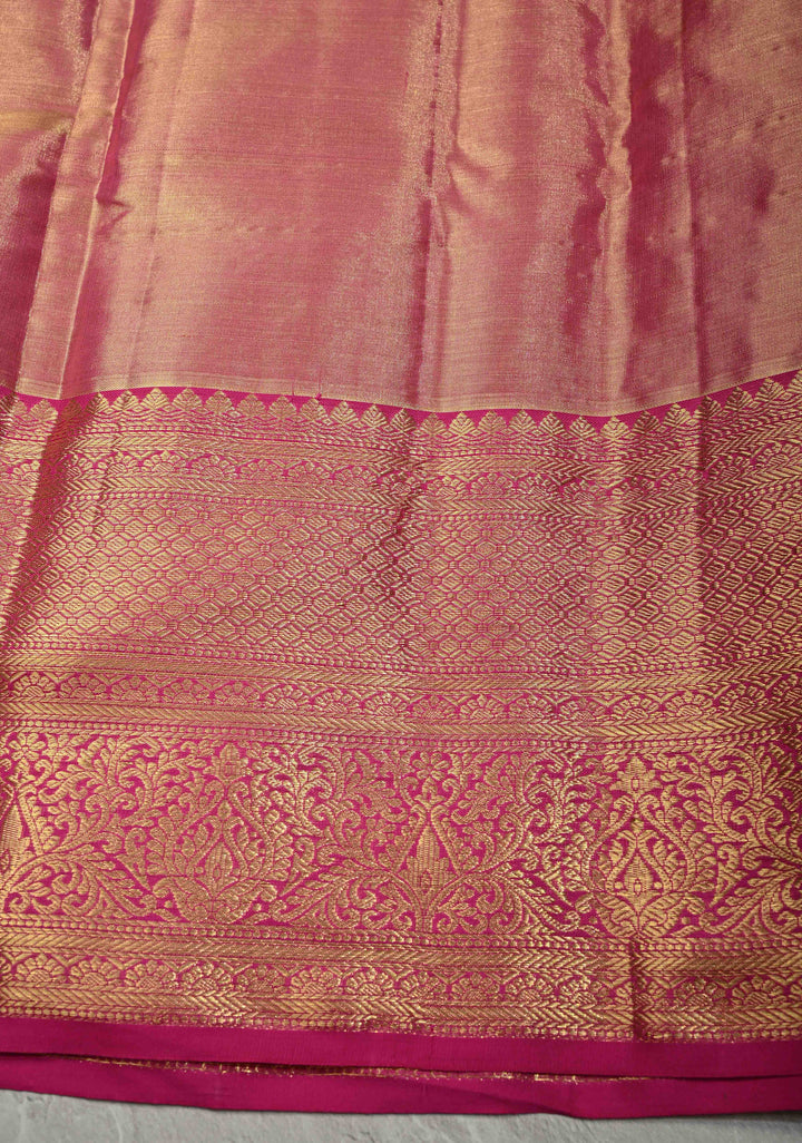 Pink Dual Tone Tissue Kanjivaram Pure Silk Saree with Meenakari Floral jaal Brocade and Contrast Zari Border | SILK MARK CERTIFIED