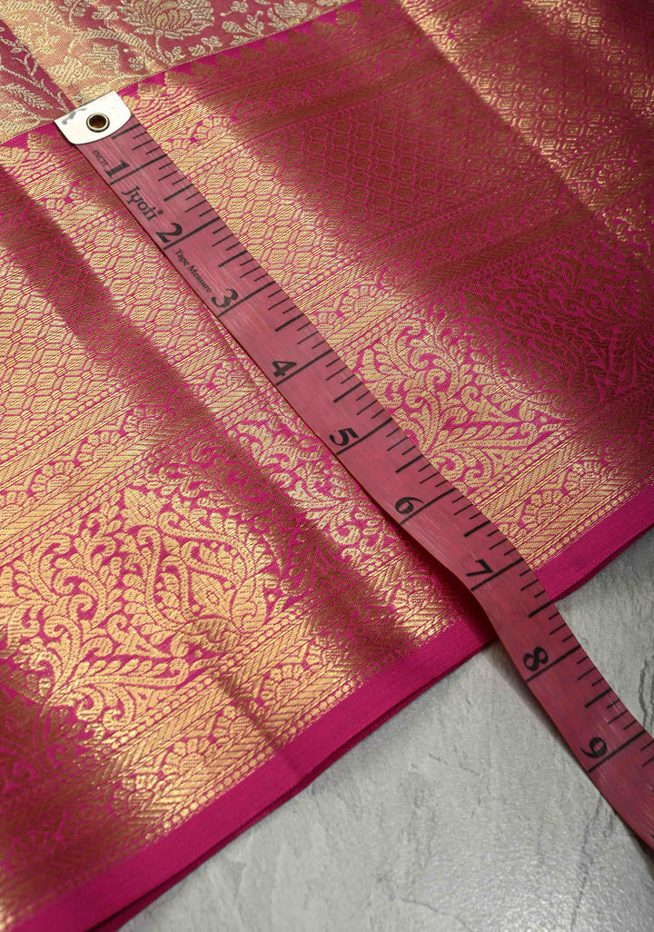 Pink Dual Tone Tissue Kanjivaram Pure Silk Saree with Meenakari Floral jaal Brocade and Contrast Zari Border | SILK MARK CERTIFIED