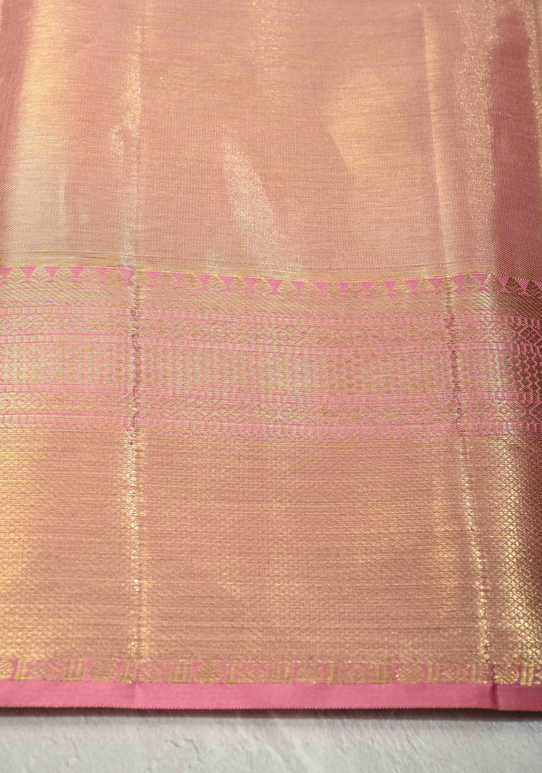 Rose Pink Dual Tone Tissue Kanjivaram Pure Silk Saree with Meenakari Floral Jaal Brocade and Zari Border | SILK MARK CERTIFIED